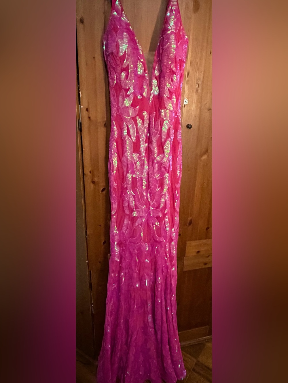 Jovani Hot Pink Sequin Maxi Dress